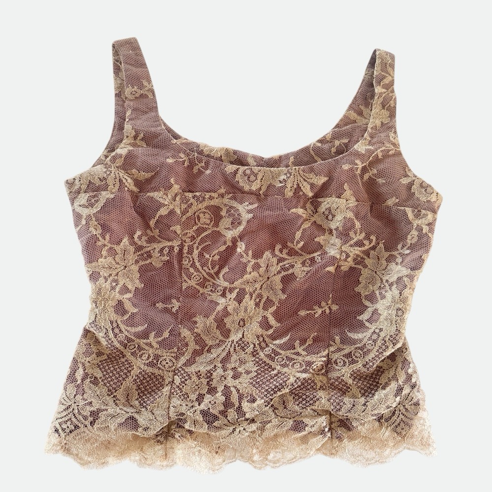 Johanne Beck Romantic Lace Overlay Silk Camisole Top Y2K Fairygrunge Whimsigoth